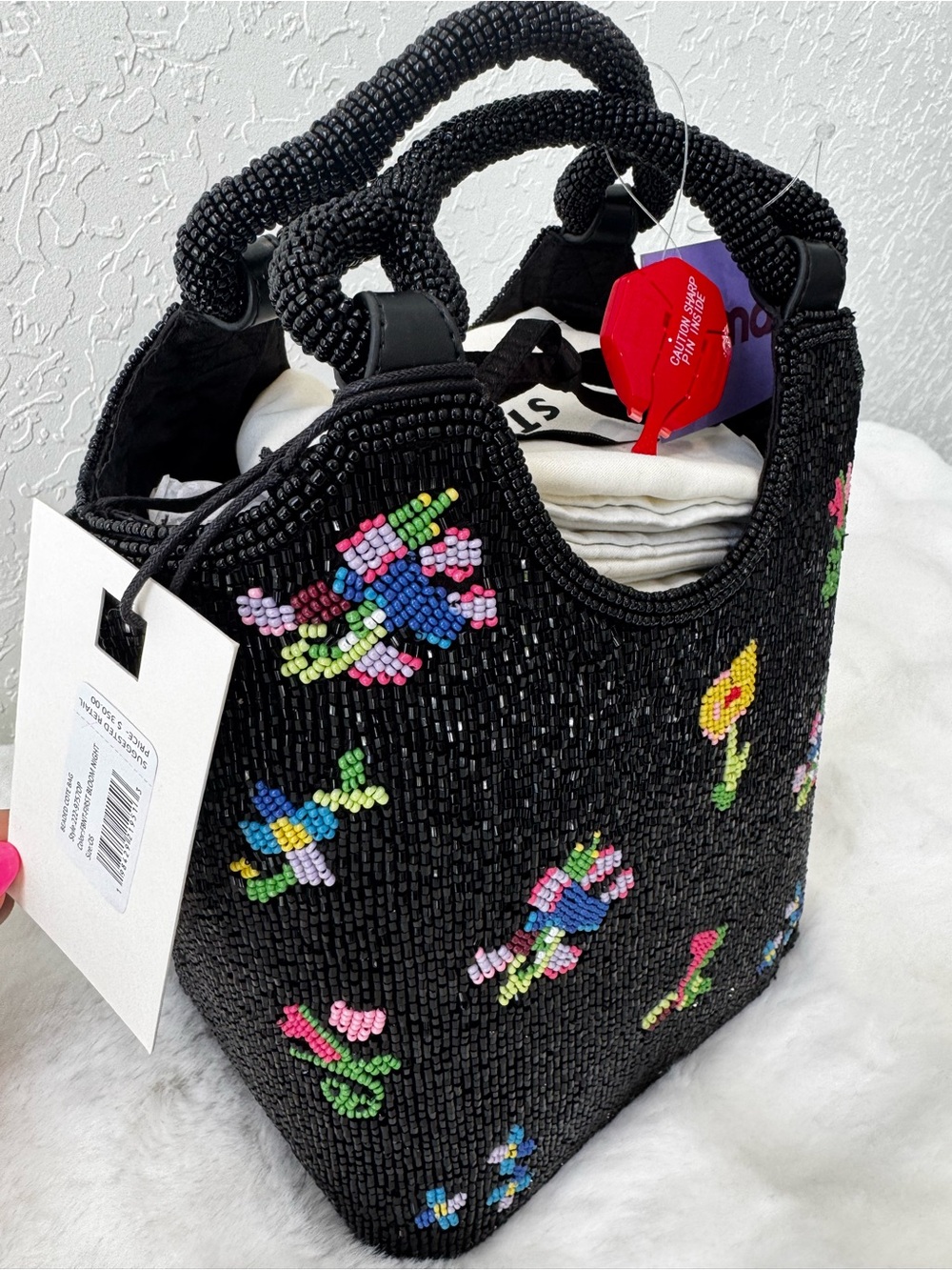 NWT Beaded Tote Bag with Bird and Flower Design “First Bloom night”